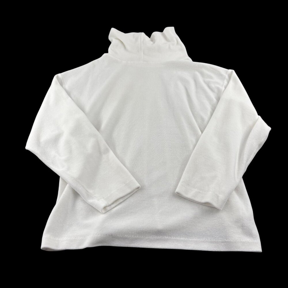 Aileen White Velour Turtleneck Long Sleeve‎ Top Made In Usa Soft Large